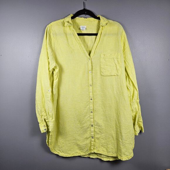 Sigrid Olsen Yellow 100% Linen Button Front Shirt XL Long Sleeve Roll Tab Top - Picture 1 of 7